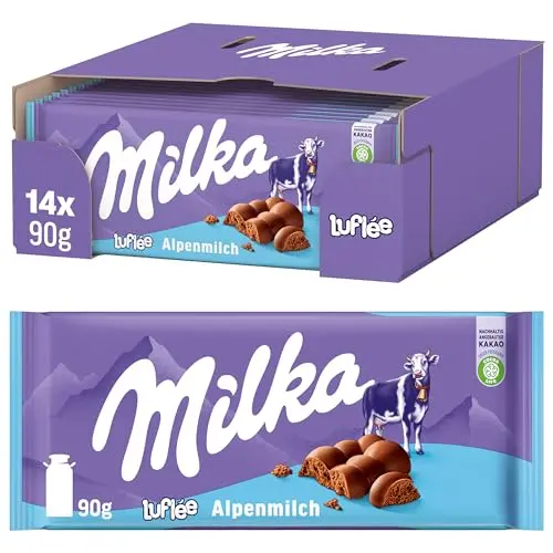 Milka Bubbly Alpenmilch – luftige Tafelschokolade mit Luftblasen – 14 x 90g