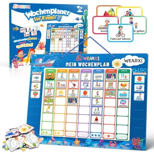 WEARXI Wochenplaner für Kinder - Montessori Magnettafel mit 304 Magneten & Zubehör, Belohnungstafel für Einschulung, ab 3 Jahre