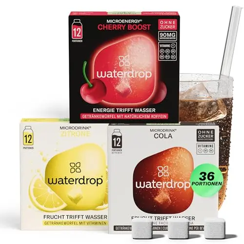 waterdrop® Soda Set - 36 zuckerfreie Drops mit Cola, Kirsch & Zitrone - spritzige Alternative zu Limonade