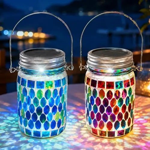 2 Stück Solarlampen Für Außen, Garten & Balkon, Blau + Rot