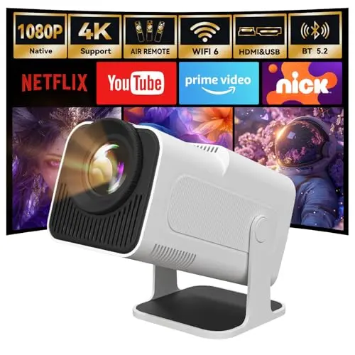 Smart Beamer Mini Projektor 4K Heimkino, tragbar, WiFi & Bluetooth, kompatibel mit Android/TV-Stick/HDMI