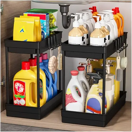 TidyTrove Küchen Organizer, 2 Stück, Mehrzweck-Organisator für Küche und Badezimmer, Schwarz