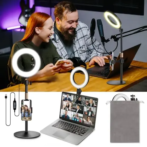 Railee Ringlicht mit Stativ für Handys bis 6" & Laptops, Videokonferenzlicht mit Klemme