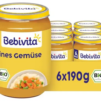 Bebivita Bio Gemüse-Gläschen (6 x 190g), ab 6. Monat, ohne Salzzusatz, ideal zum Beikost-Start