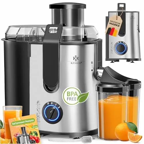 KESSER® Zentrifuge Entsafter für Obst & Gemüse, 1100W, mit Saftbehälter und Rezeptbuch, Silber/Schwarz