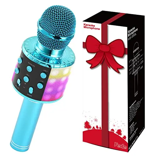 Fede Karaoke Mikrofon – Bluetooth Mikrofon für Kinder, Tragbarer KTV Lautsprecher für Smartphone und PC