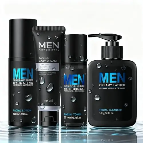 Männer Gesichtspflege Set mit Tagescreme, Reinigung, Toner und Feuchtigkeitslotion