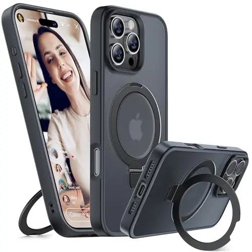 Miracase Hülle für iPhone 16 Pro Max mit Ständer, kompatibel mit MagSafe, Schwarz