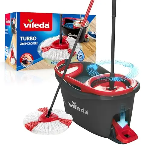 Vileda Turbo Wischmopp Set mit Eimer und Teleskopstiel, für alle Böden, 75-130 cm