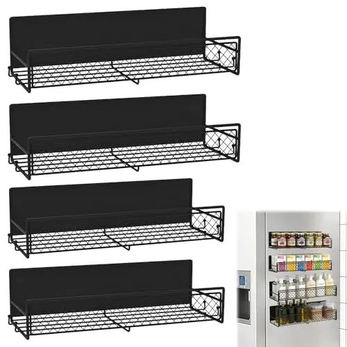 VGECEE Magnetisches Kühlschrankregal 4er-Pack - 2 große und 2 kleine Gewürzregale ohne Bohren