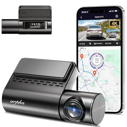 ARPHA A14 4K Dashcam mit Sprachsteuerung, 150° Weitwinkel, GPS, Nachtsicht und 24h Parkmodus
