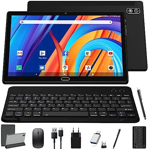 KADYBE 10 Zoll Android 13 Tablet 2-in-1 mit 2 SIM Slots, 64GB ROM, Octa-Core, mit Tastatur und Schutzhülle, Schwarz