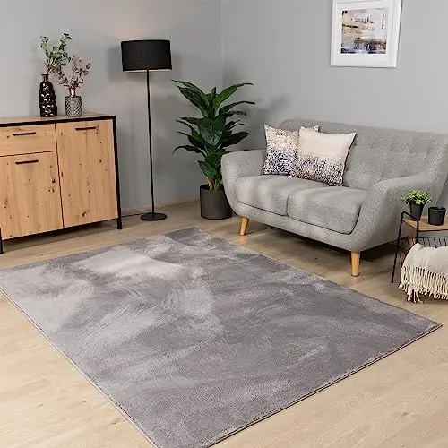 Paco Home Teppich Einfarbig Waschbar Flauschig Weich für Wohnzimmer und Schlafzimmer, 80x150 cm, Grau