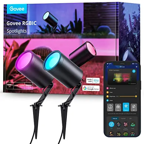 Govee LED Gartenstrahler, IP65 wasserdicht, RGBIC Farbwechsel, 16M Farben, WiFi, 2er Pack