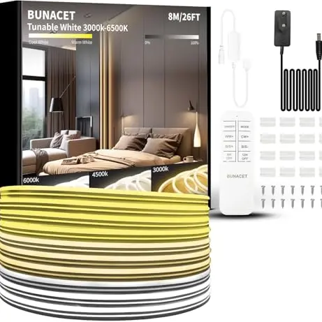 BUNACET LED Strip 8M Warmweiß, Dimmbar mit Fernbedienung, Wasserdicht und Flexibel für Innen und Außen
