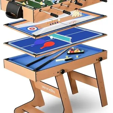 SereneLife 2-in-1 Multifunktionstisch für Kinder & Erwachsene – Billard, Tischtennis, Tischkicker, Airhockey & Shuffleboard