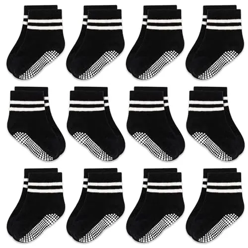 GRPSKCOS Rutschsocken für Kinder 12 Paar ABS Antirutschsocken 0-7 Jahre (#3 Schwarz 6-12 Monate)