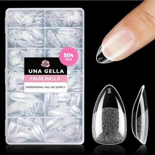 UNA GELLA Kurze Mandel Nail Tips, 504 Stück für Gelnägel – Full Cover Nagelspitzen, 12 Größen für DIY Nagelstudio