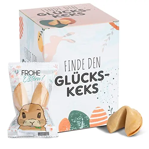 FOOD crew 12x Glückskekse Ostern - Einzeln verpackte vegane Süßigkeiten mit Sprüchen - Perfekte Ostergeschenke für Kinder