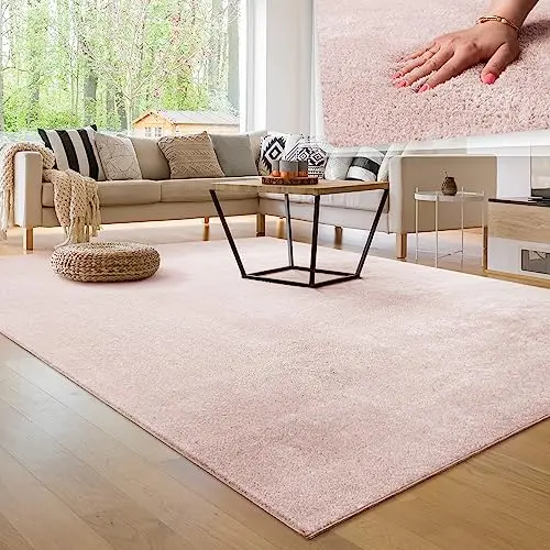 Paco Home Moderner Flauschiger Wohnzimmerteppich Rosa, 80x150 cm, Waschbar und Rutschfest