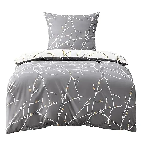 BEDSURE Bettwäsche 135x200 cm Grau - 2-teiliges Set mit Wendebettwäsche und Kissenbezug 80x80 cm