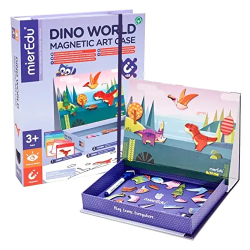 mierEdu Magnetspiel Box Dino Welt – Kreatives Anziehspiel für Kinder ab 3 Jahren – Fördert Motorik & Fantasie