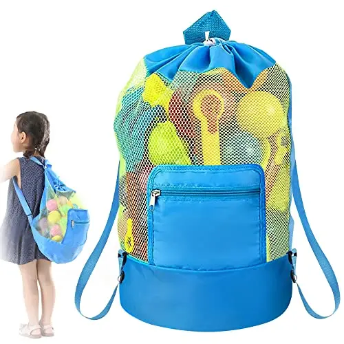 LANSKYLAN Strandtasche mit Netz, groß und leicht, für Sandspielzeug & Familie, ideal für Urlaub & Strand