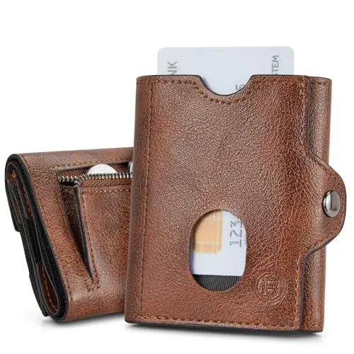 BOSTANTEN Slim Wallet Herren & Damen, Klein mit Münzfach und RFID-Schutz, Braun