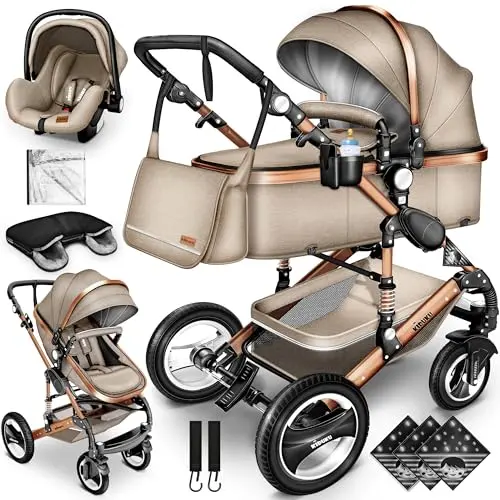 KIDUKU® 3-in-1 Kinderwagen XXL Komplettset mit Babywanne, Buggy & Auto-Babyschale