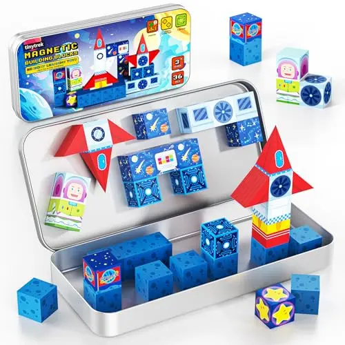 tinytrek Magnetische Bausteine - Tragbares Reisespielzeug für Kinder, 36 Stück - Kreatives Spielzeug für Jungen und Mädchen ab 3 Jahren