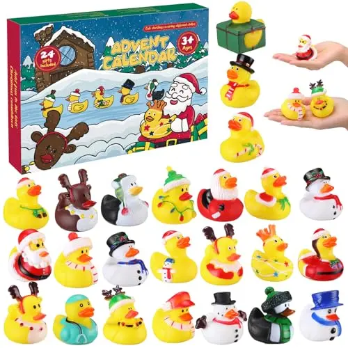 Enten Adventskalender 2025, 24-tägiger Weihnachts Countdown mit Badeenten für Kinder