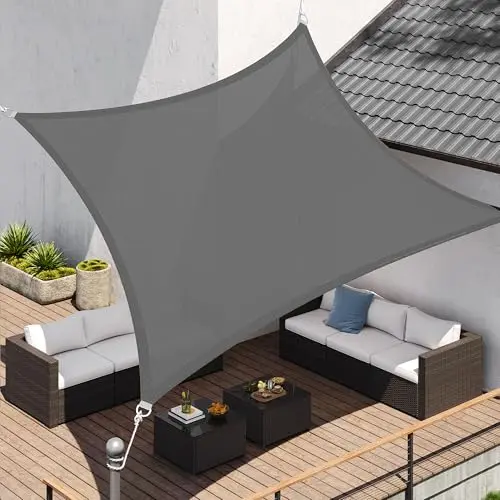SONGMICS Sonnensegel 2x3 m, luftdurchlässig, wasserdurchlässig, für Terrasse, Garten, Balkon, Camping, rauchgrau