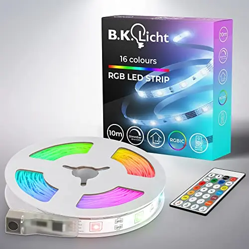 B.K.Licht LED Strip 10 m mit Musiksensor und Fernbedienung, RGB Farbwechsel für Zimmer und Gaming Deko