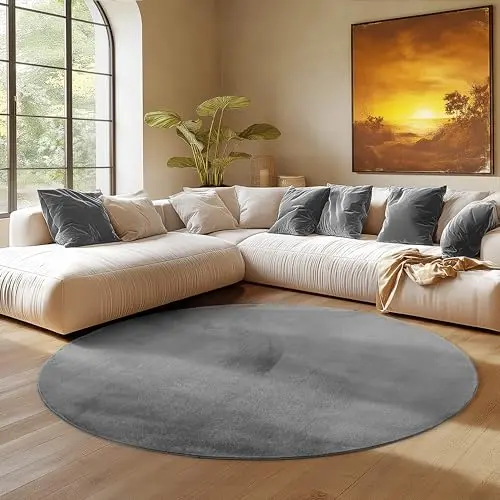SIMPEX Runder grauer Kurzflor-Teppich 80 cm, waschbar, weich, rutschfest, modern und einfarbig für Wohnzimmer, Küche, Schlafzimmer & Kinderzimmer