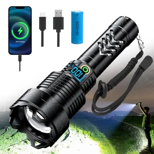 SIDARK LED Taschenlampe Aufladbar, 50000 Lumen, 5 Modi, IPX7 Wasserdicht, Taktische Taschenlampe für Outdoor