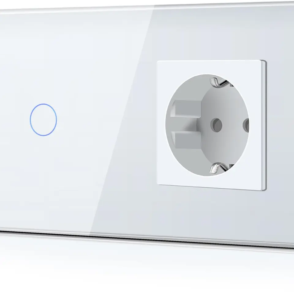BSEED Touch Lichtschalter mit Steckdose aus Glas, Weiß, 157mm, 1 Fach, Modern, ohne Neutralleiter, Kein WLAN