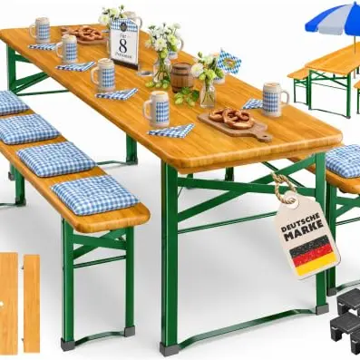 KESSER® Bierzeltgarnitur 3-TLG., klappbar, wetterfest, stabil, 170x46x75cm, inklusive 12 Bodenschoner
