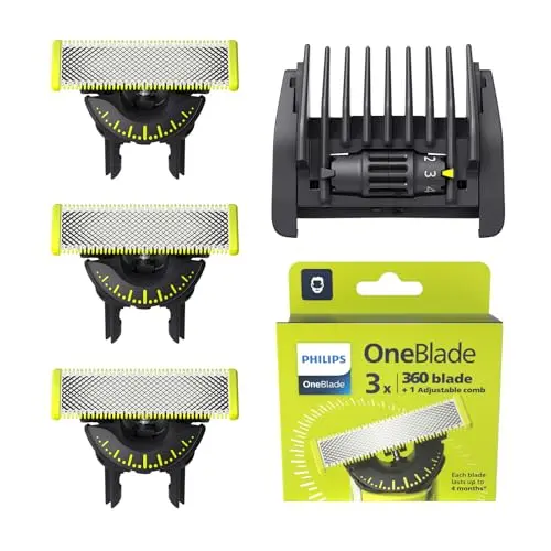 Philips OneBlade 360 - 3 Ersatzklingen und 1 Kammaufsatz zum Trimmen, Stylen und Rasieren