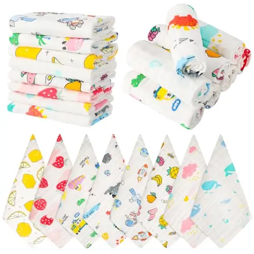 Kaisibum 8er Set Baby Musselin Waschlappen, 30x30cm - Weiche, atmungsaktive Gesichtstücher für Neugeborene