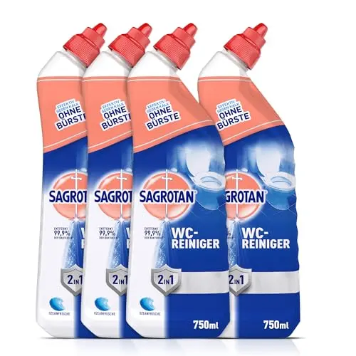 Sagrotan WC-Reiniger Ozeanfrische – 2in1 für langanhaltende Frische – 4 x 750 ml