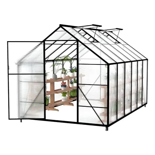 FIVMEN Aluminium-Gewächshaus 380x250x205 cm, UV-beständig, wetterfest, mit 6 cm Fundament und 4 mm PC Platte