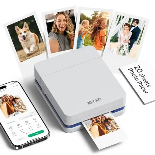 Nelko tragbarer Mini Fotodrucker PP01 für Smartphone, inkl. 20 Fotopapier, für iOS & Android, einfacher Druck und Bearbeitung, cremig weiß