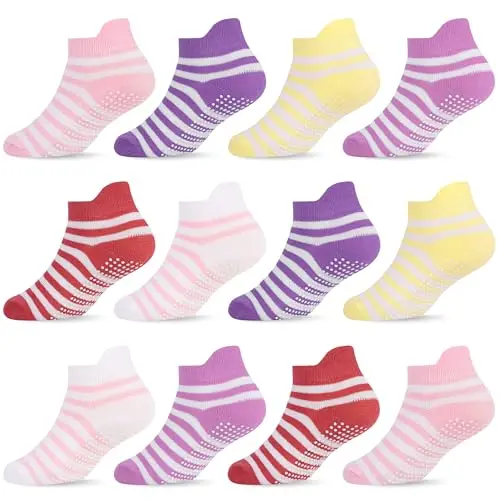 ELUTONG Baby Antirutsch Socken, 12 Paar, rutschfeste Kleinkindsocken für 0-6 Monate, bunt