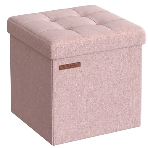 SONGMICS Sitzhocker mit Stauraum, klappbare Sitzbank für Wohnzimmer und Schlafzimmer, pastellrosa