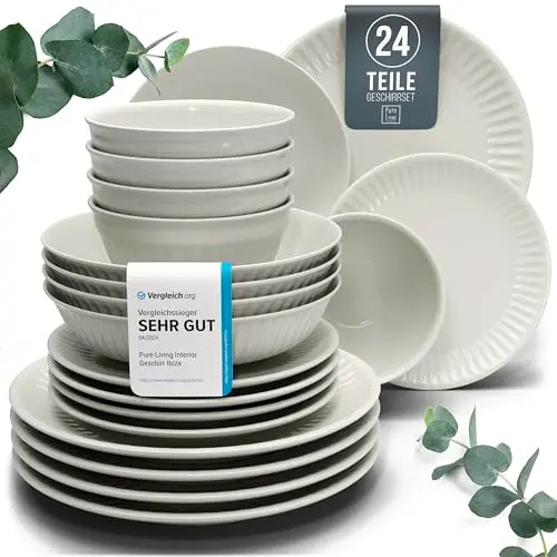 Hygge Steingut Geschirrset 6 Pers. 24-tlg. Beige – Hochwertiges Tafelservice von Pure Living