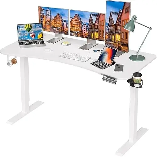 Sunon Höhenverstellbarer Schreibtisch 140x70cm - Ergonomischer Stehschreibtisch (Weiß)