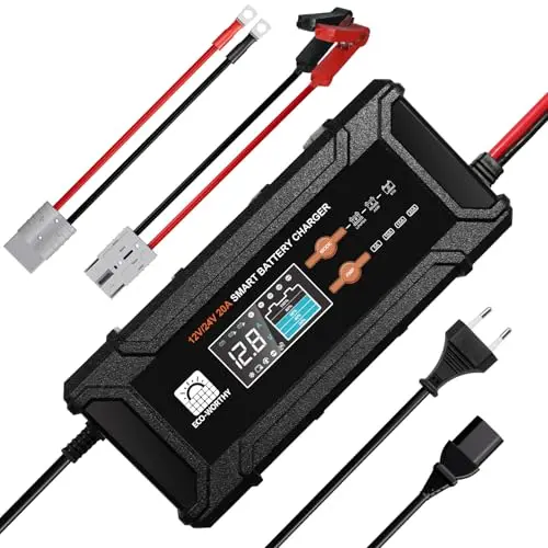 ECO-WORTHY 20A LiFePO4 Batterieladegerät für Auto, LKW & Motorrad mit automatischer Spannungserkennung