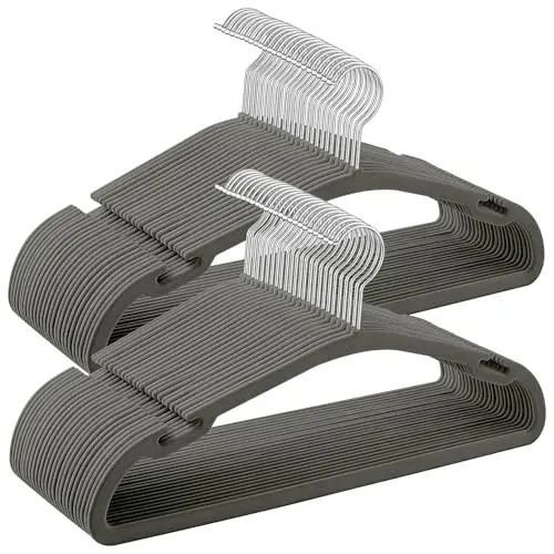 SONGMICS Samt Kleiderbügel 50er Set, rutschfest, platzsparend, grau