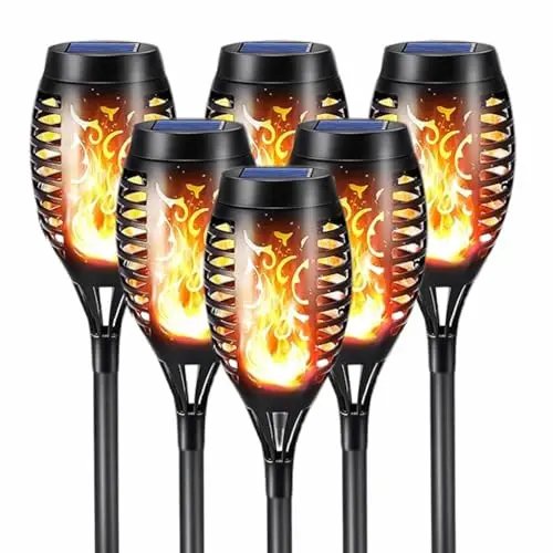 Hqynss Solar Gartenfackeln mit Flammeneffekt, 6 Stück, IP65 wasserdicht für Außenbereiche
