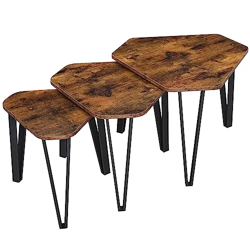 VASAGLE Beistelltisch 3er Set - Couchtisch im Industrie-Design, vintagebraun-schwarz